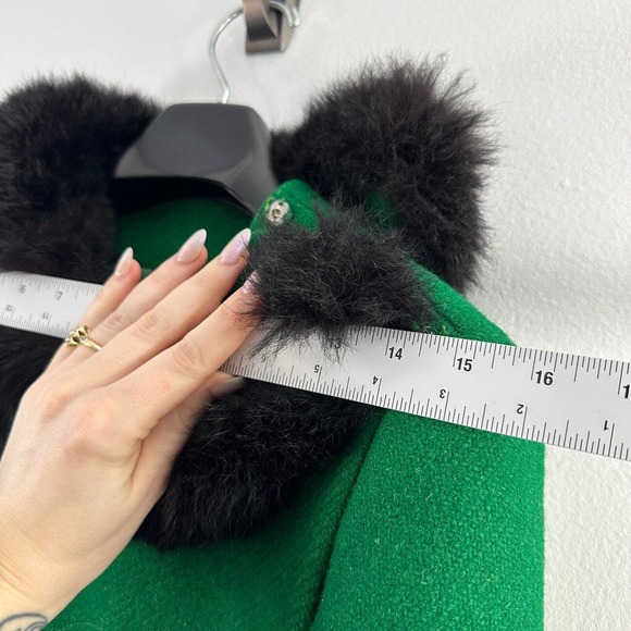 Black Fur Collar Cuff Green Modern Deb Coat 1960s Womans Small - Picture 13 of 16